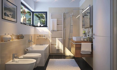 modernes Bad mit Dusche und Badewanne