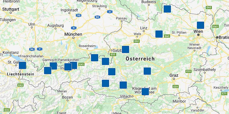 Karte der WH-Profifachmarkt-Standorte in Österreich