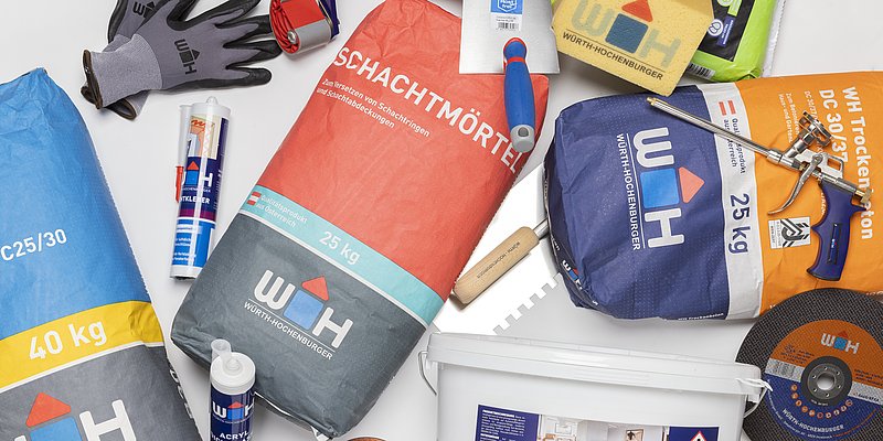 Auswahl an WH-Eigenmarkenprodukte für die Baustelle