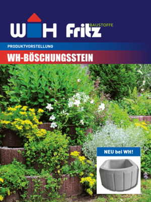 Flyer in blau und rot mit grünen Pflanzen und Böschungsstein