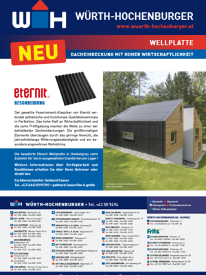 weißer Flyer mit dunkelblauem Header und Gartenhaus