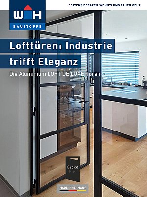 Titelseite der Broschüre zu Lofttüren mit schwarzer Lofttür