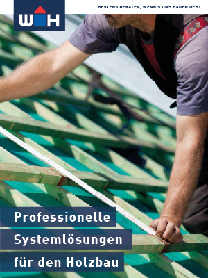 Flyer in dunkelblauer Farbe mit Hammer und Dachgerüst