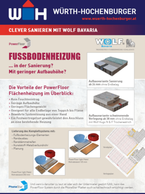 Flyer mit Fußbodenheizung Angebot in blau und beige