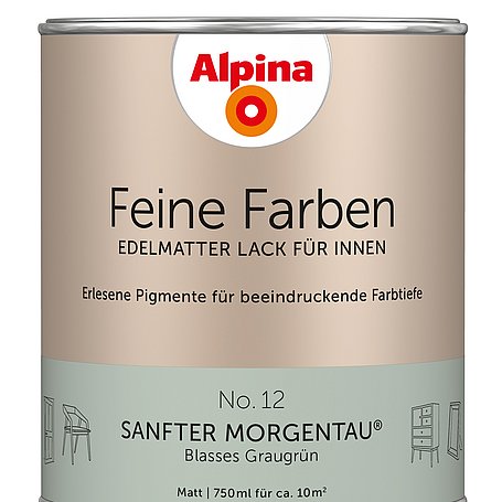 Farbdose von Alpina mit Farbe Graugrün für Holz